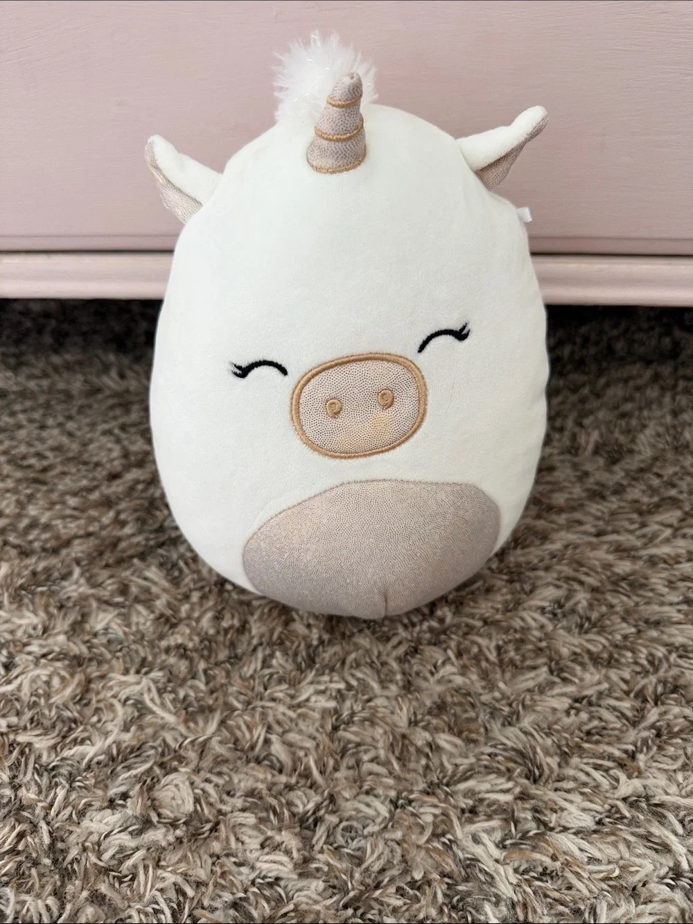 Squishmallows White Unicorn Pillow with Gold Accents